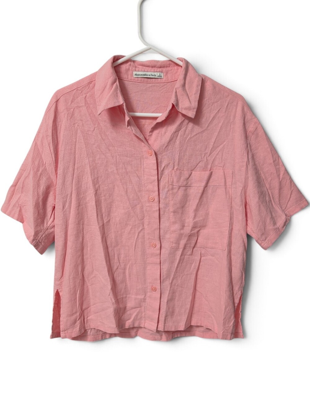 Abercrombie & Fitch short sleeve button down Linen Blend Shirt relaxed boxy fit - Picture 3 of 9
